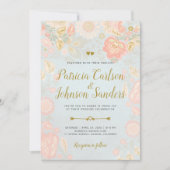 Gold Peach en Blush Spring Blooms Wedding Kaart (Voorkant)