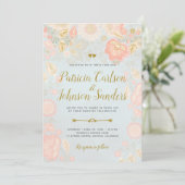 Gold Peach en Blush Spring Blooms Wedding Kaart (Staand voorkant)