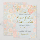 Gold Peach en Blush Spring Blooms Wedding Kaart (Voorkant / Achterkant)