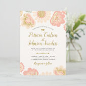 Gold Peach en Blush Spring Blooms Wedding Kaart (Staand voorkant)