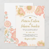 Gold Peach en Blush Spring Blooms Wedding Kaart (Voorkant / Achterkant)