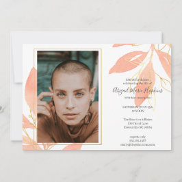 Gold Peach Floral Celebration of Life Funeral Bedankkaart