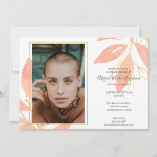 Gold Peach Floral Celebration of Life Funeral Bedankkaart