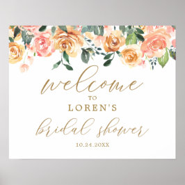 Gold Peach Floral Vrijgezellenfeest Welcome Poster