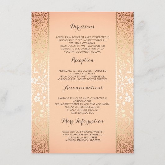 Gold Peach Floral Wedding Details - Informatie Informatiekaartje (Voorkant)