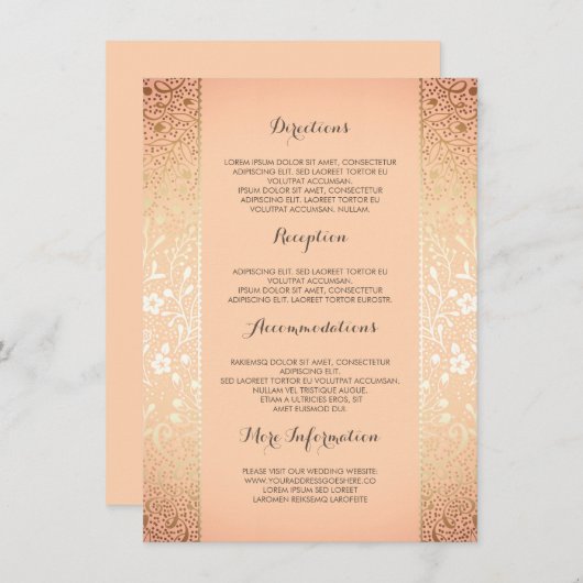 Gold Peach Floral Wedding Details - Informatie Informatiekaartje (Voorkant / Achterkant)