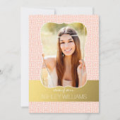 Gold Peach Greek Key Photo Afstuderen Aankondiging (Voorkant)