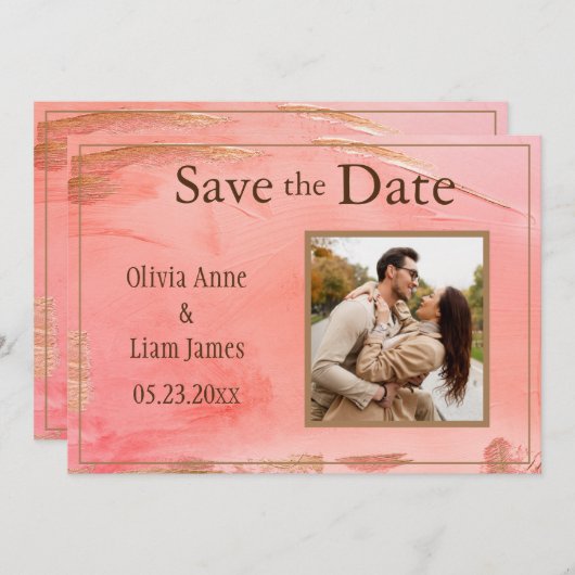 Gold Peach Melon Abstract Foto Brown Modern Save The Date (Voorkant / Achterkant)