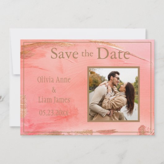 Gold Peach Melon Abstracte foto Modern Save The Date (Voorkant)
