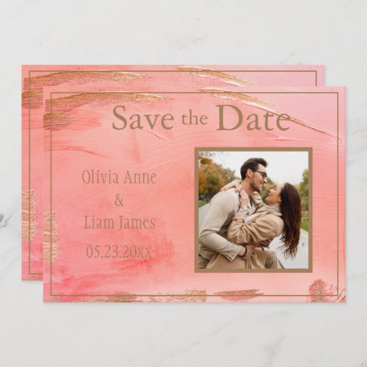 Gold Peach Melon Abstracte foto Modern Save The Date (Voorkant / Achterkant)