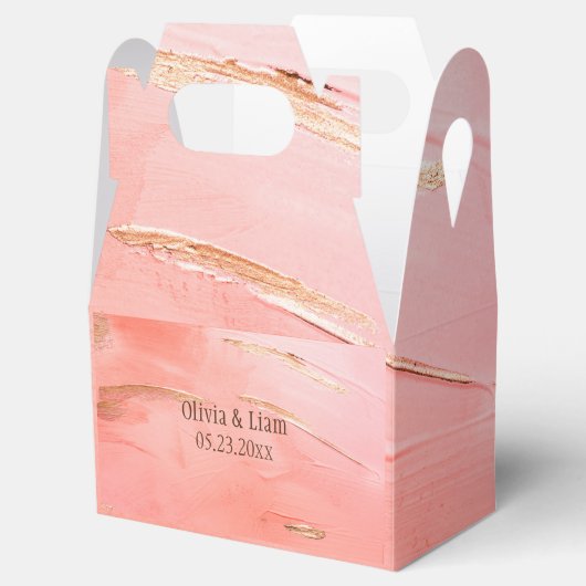 Gold Peach Melon Abstracte naam Modern Wedding Bedankdoosjes (Geopend)