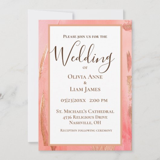 Gold Peach Modern Brown Elegant Script Weddenschap Kaart (Voorkant)