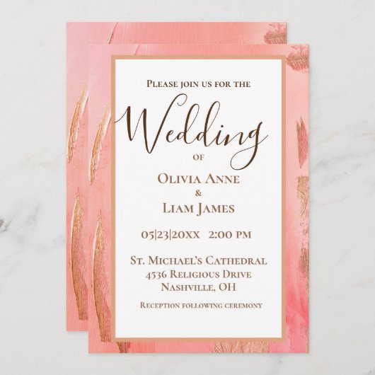 Gold Peach Modern Brown Elegant Script Weddenschap Kaart (Voorkant / Achterkant)