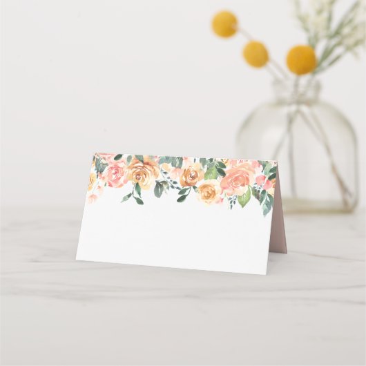 Gold Peach Rustic Floral Wedding Gevouwen Plaats K Plaatskaartje (Voorkant)
