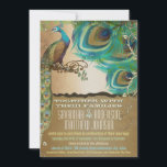Gold Peacock  3 Veters Kaart<br><div class="desc">Rustic Aqua en Brown Peacock Weddings Meer Shabby Country Peacock Uitnodigingen</div>