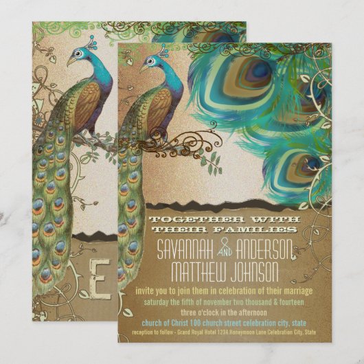 Gold Peacock 3 Veters Kaart (Voorkant / Achterkant)