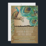 Gold Peacock  3 Veters Kaart<br><div class="desc">Rustic Aqua en Brown Peacock Weddings Meer Shabby Country Peacock Uitnodigingen</div>
