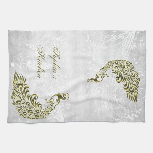 Gold Peacock - Aangepaste keukenhanddoeken (Horizontaal)