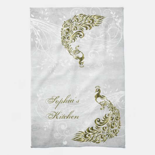 Gold Peacock - Aangepaste keukenhanddoeken (Verticaal)