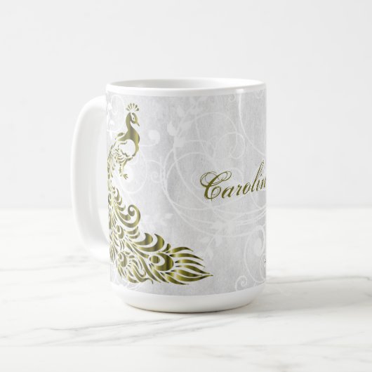 Gold Peacock - Aangepaste koffie-Mok Koffiemok (Voorkant links)