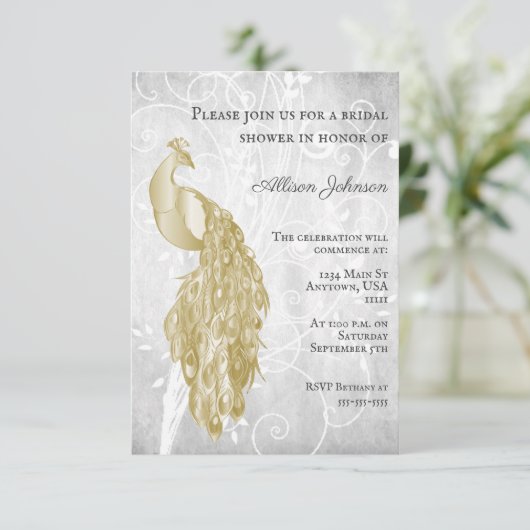 Gold Peacock Bridal Shower Kaart (Staand voorkant)