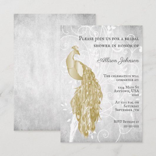 Gold Peacock Bridal Shower Kaart (Voorkant / Achterkant)