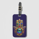 Gold Peacock Colors Hamsa Green Sapphire Third Eye Bagagelabel (Voorkant (verticaal))