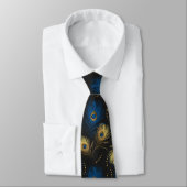 Gold Peacock Feather Black Blue Mannen Necktie Stropdas (Gebonden)