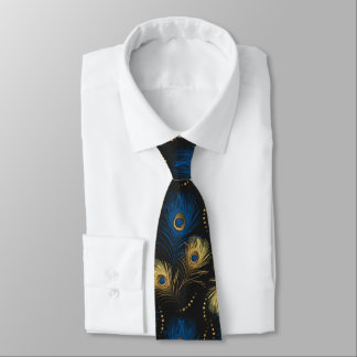 Gold Peacock Feather Black Blue Mannen Necktie Stropdas