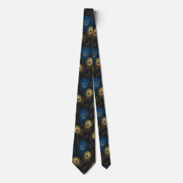 Gold Peacock Feather Black Blue Mannen Necktie Stropdas