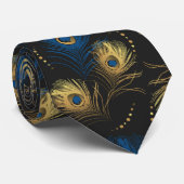Gold Peacock Feather Black Blue Mannen Necktie Stropdas (Opgerold)