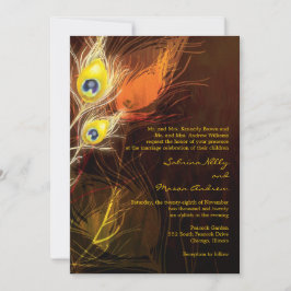 Gold Peacock Feather Flames Fall Wedding Kaart
