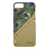 Gold Peacock Feather iPhone 7Plus Monogram Hoesje (Achterkant)
