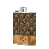 Gold Peacock Feather Monogram Elegant Personeel Heupfles (Links)