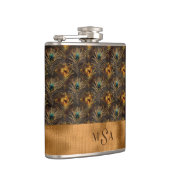 Gold Peacock Feather Monogram Elegant Personeel Heupfles (Rechts)