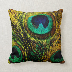 Gold Peacock Feather Pattern Pillow Kussen