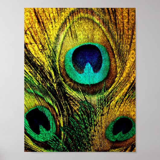 Gold Peacock Feather Pattern Poster (Voorkant)
