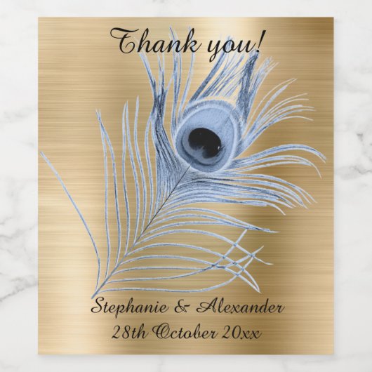 GOLD PEACOCK FEATHER  WINE ETIKET (Enkel label)