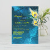 Gold Peacock Feathers Blue Vrijgezellenfeest Kaart (Staand voorkant)