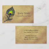 Gold  Peacock Feathers Elegant Visitekaartje (Voorkant / Achterkant)