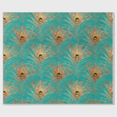 Gold Peacock Feathers op Aqua Cadeaupapier (Vlak)