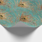 Gold Peacock Feathers op Aqua Cadeaupapier (Hoek)