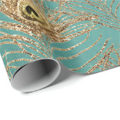 Gold Peacock Feathers op Aqua Cadeaupapier (Rol Hoek)