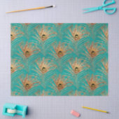 Gold Peacock Feathers op Aqua Decoupage Tissuepapier (Craft)