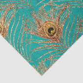 Gold Peacock Feathers op Aqua Decoupage Tissuepapier (Detail)