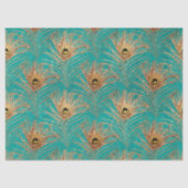 Gold Peacock Feathers op Aqua Decoupage Tissuepapier (Voorkant)
