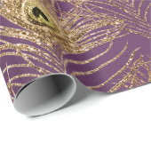 Gold Peacock Feathers op Paars Cadeaupapier (Rol Hoek)