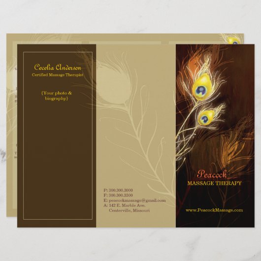 Gold Peacock Feathers Tri Fold Business Brochures (Voorkant / Achterkant)