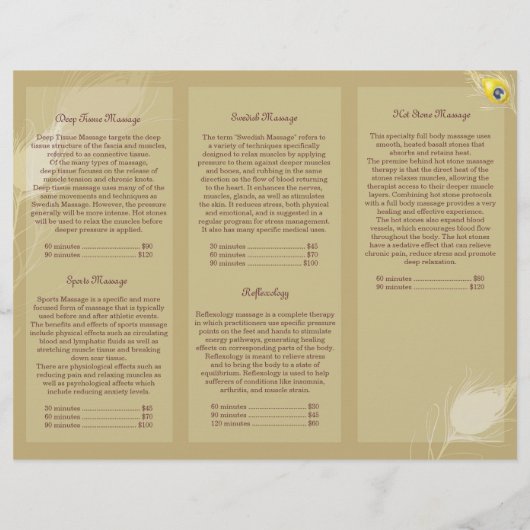 Gold Peacock Feathers Tri Fold Business Brochures (Achterkant)