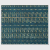 Gold Peacock Flowers op Blauwgroen Cadeaupapier (Vlak)